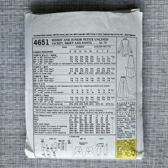 Vintage 70s Sewing Pattern Marlo Thomas Jacket Skirt Pant McCalls 4651 Sz 12 *IC - Picture 2 of 2